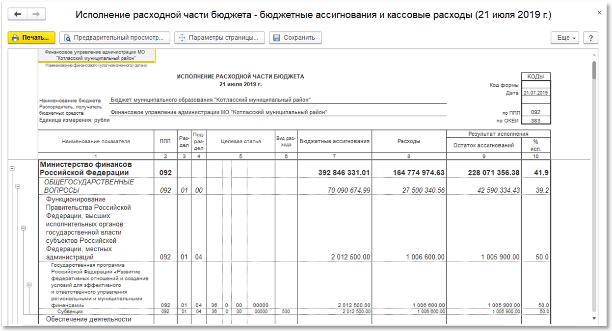 Исполнение бюджета в программе 1С: Бюджет муниципального образования