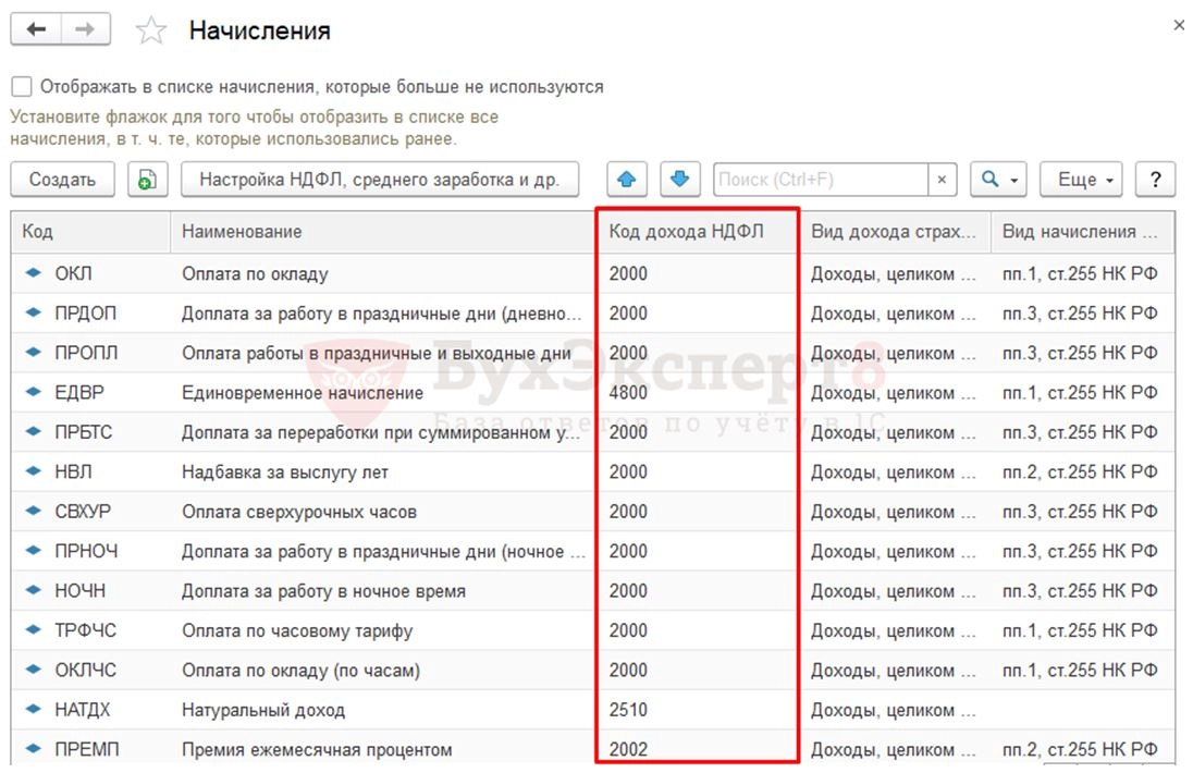 Документы формирования НДФЛ исчислений в 1С: ЗУП