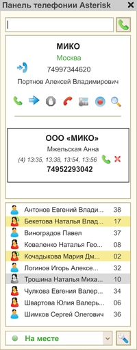 Панель телефонии для 1с